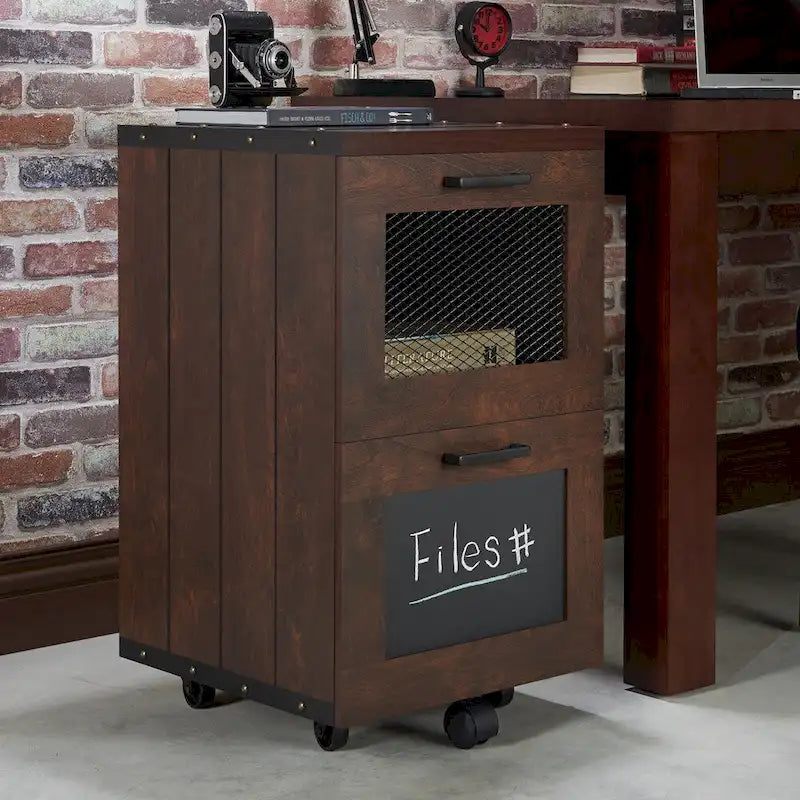 Rustic Walnut Window 2-Drawer Wood File Cabinet by Furniture of America