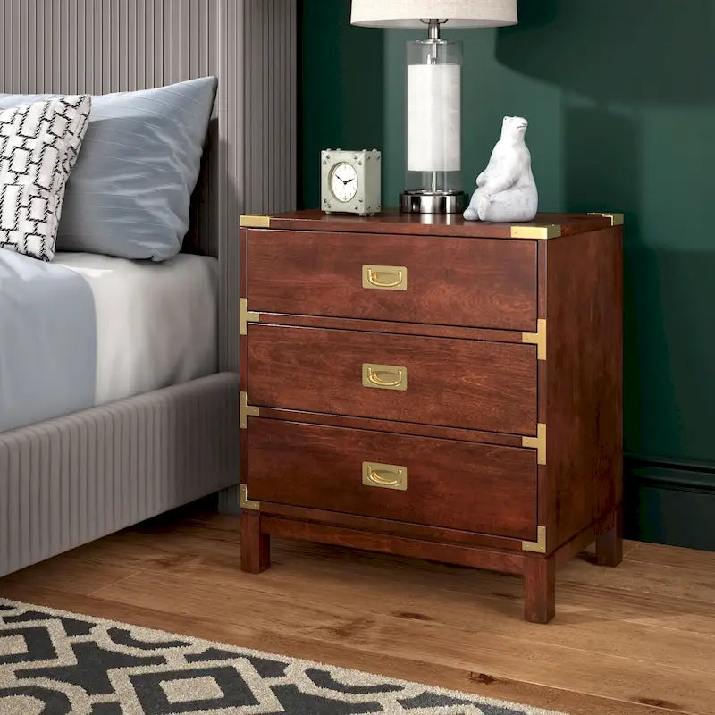 Valoria 3-Drawer Gold Accent Nightstand