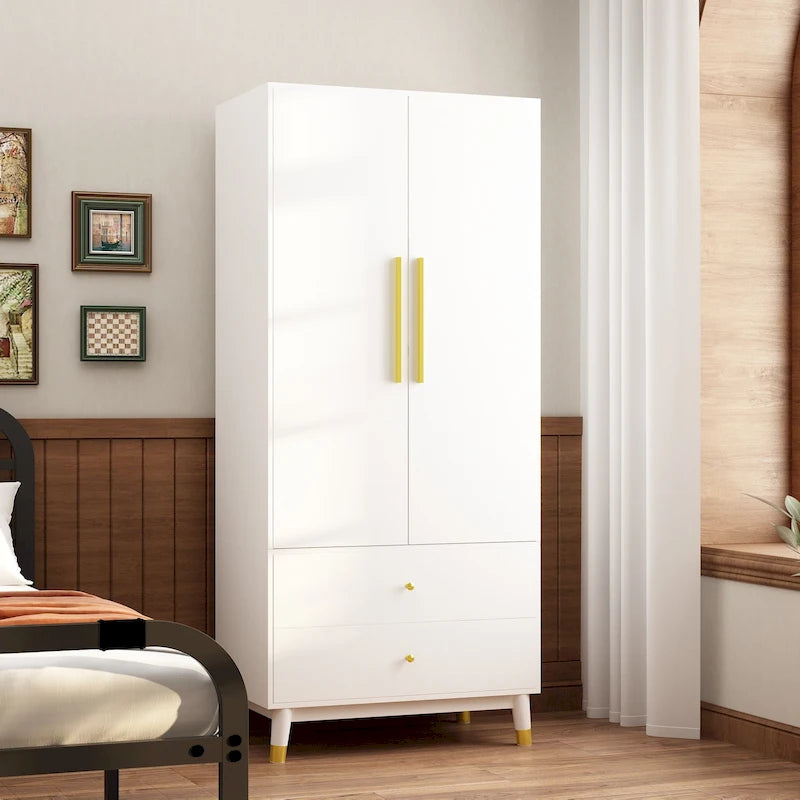 Guarda-Roupa de 180 cm com 2 Gavetas e Espaço para Cabides