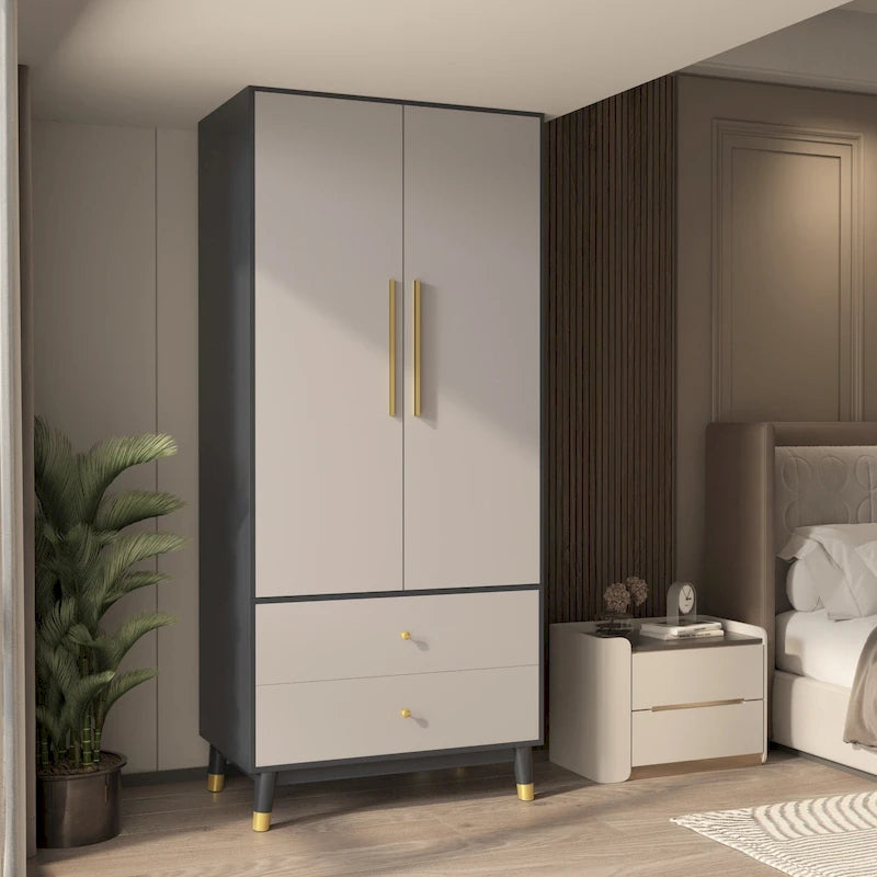 Guarda-Roupa de 180 cm com 2 Gavetas e Espaço para Cabides