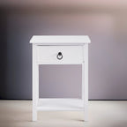 Mesa de Cabeceira de Madeira Compacta com Gaveta e Prateleira Aberta