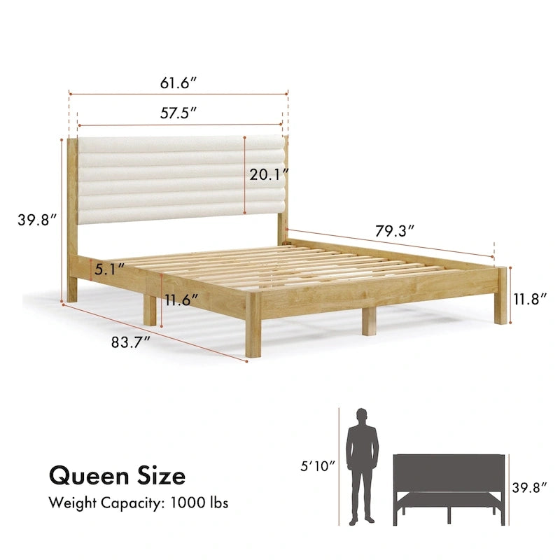 Cama de Plataforma Queen Estofada com Capitonê Moderno e Estrado de Madeira Maciça