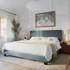 Cama King Estofada Moderna com Cabeceira Acolchoada, 4 Cores