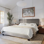 Cama King Estofada Moderna com Cabeceira Acolchoada, 4 Cores