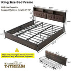 Estrutura de Cama King Size com Luzes LED, Estação de Carregamento e 4 Gavetas