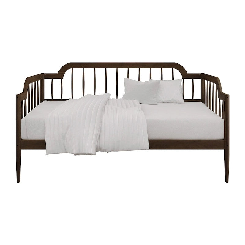 Cama de Dia de Madeira Minimalista com Fuso Duplo em Nogueira ou Carvalho