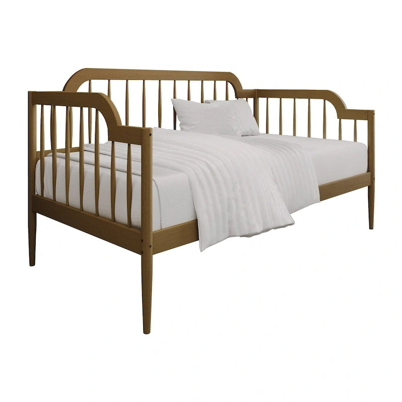 Cama de Dia de Madeira Minimalista com Fuso Duplo em Nogueira ou Carvalho